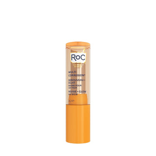 RoC Multi Correxion Revive + Glow Eye Balm in orange packaging, 4g stick format.